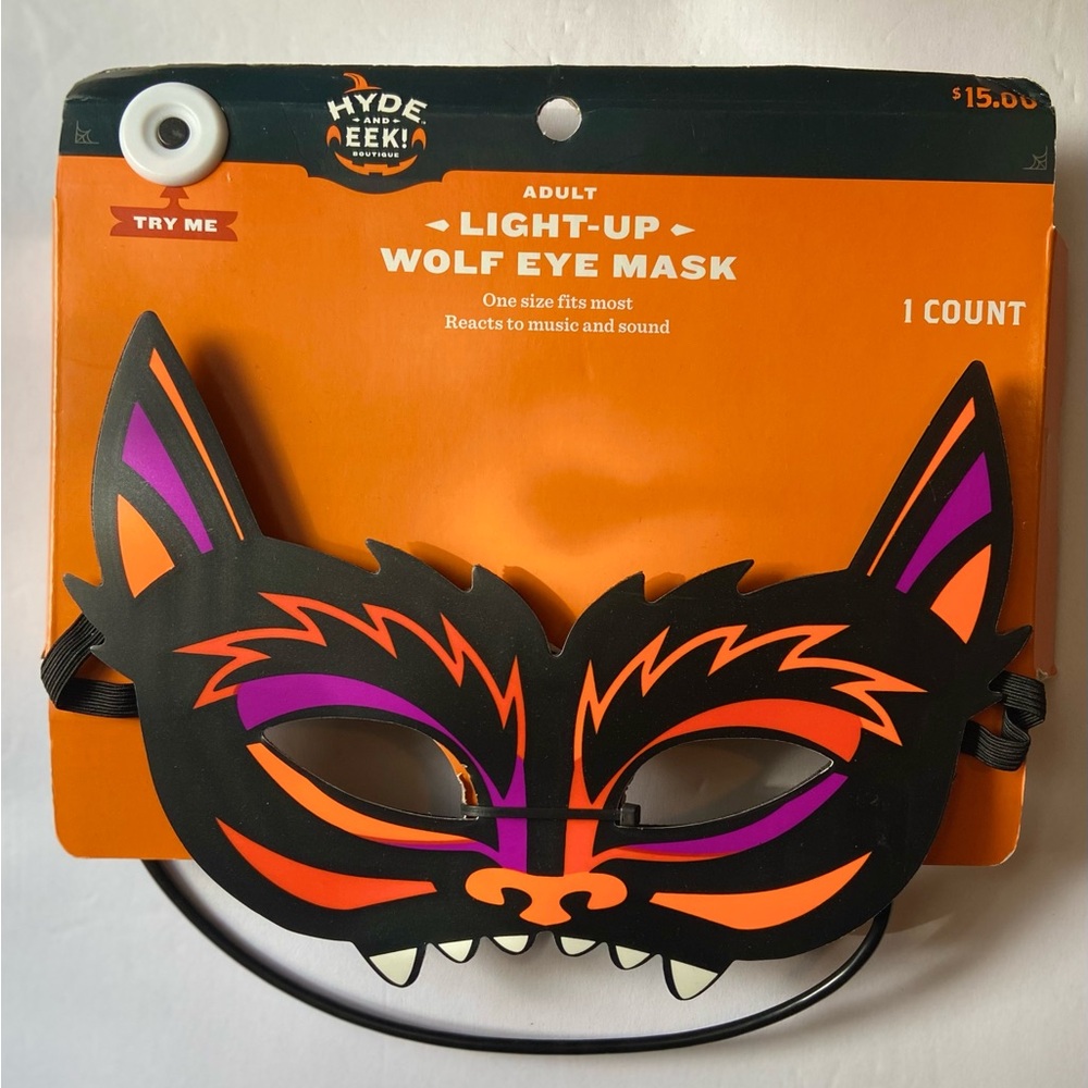 Hyde & Eek Light‑Up Wolf Mask LED Sound‑Reactive Eyemask Adult One Size NEW